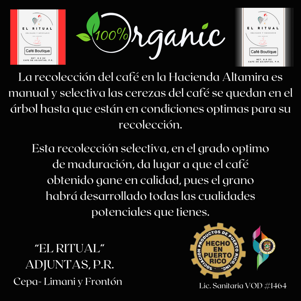 
                  
                    "EL RITUAL" CAFÉ DE ADJUNTAS-8.8 OZ-MOLIDO ESPRESSO STYLE-TUESTE OSCURO ESTILO EUROPEO-100% ARÁBIGO DE PUERTO RICO
                  
                